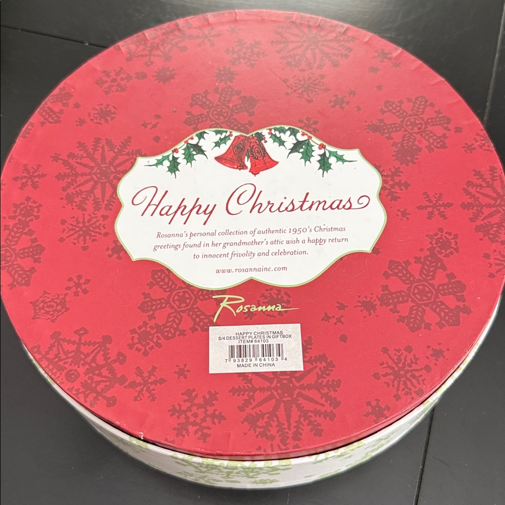 Rosanna “Happy Christmas” Vintage Style Coupe Plates (Set of 4) New in Box NIB - Picture 7 of 7